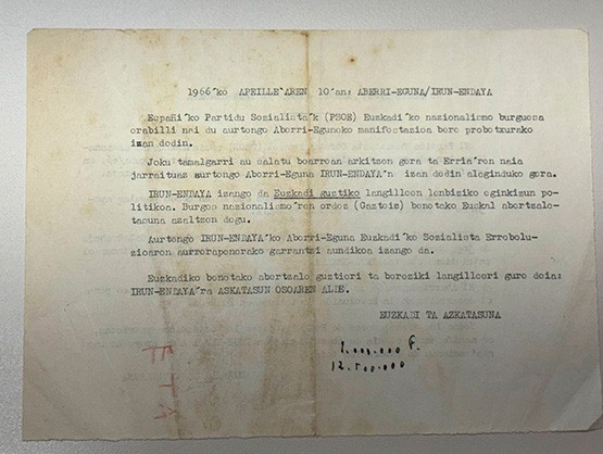 Museo del Nacionalismo Vasco - Bitxiak - Aberri Eguna 1966. Llega la división