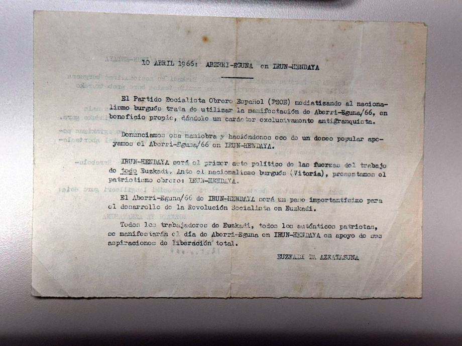 Museo del Nacionalismo Vasco - Aberri Eguna 1966 - Hoja volandera de ETA